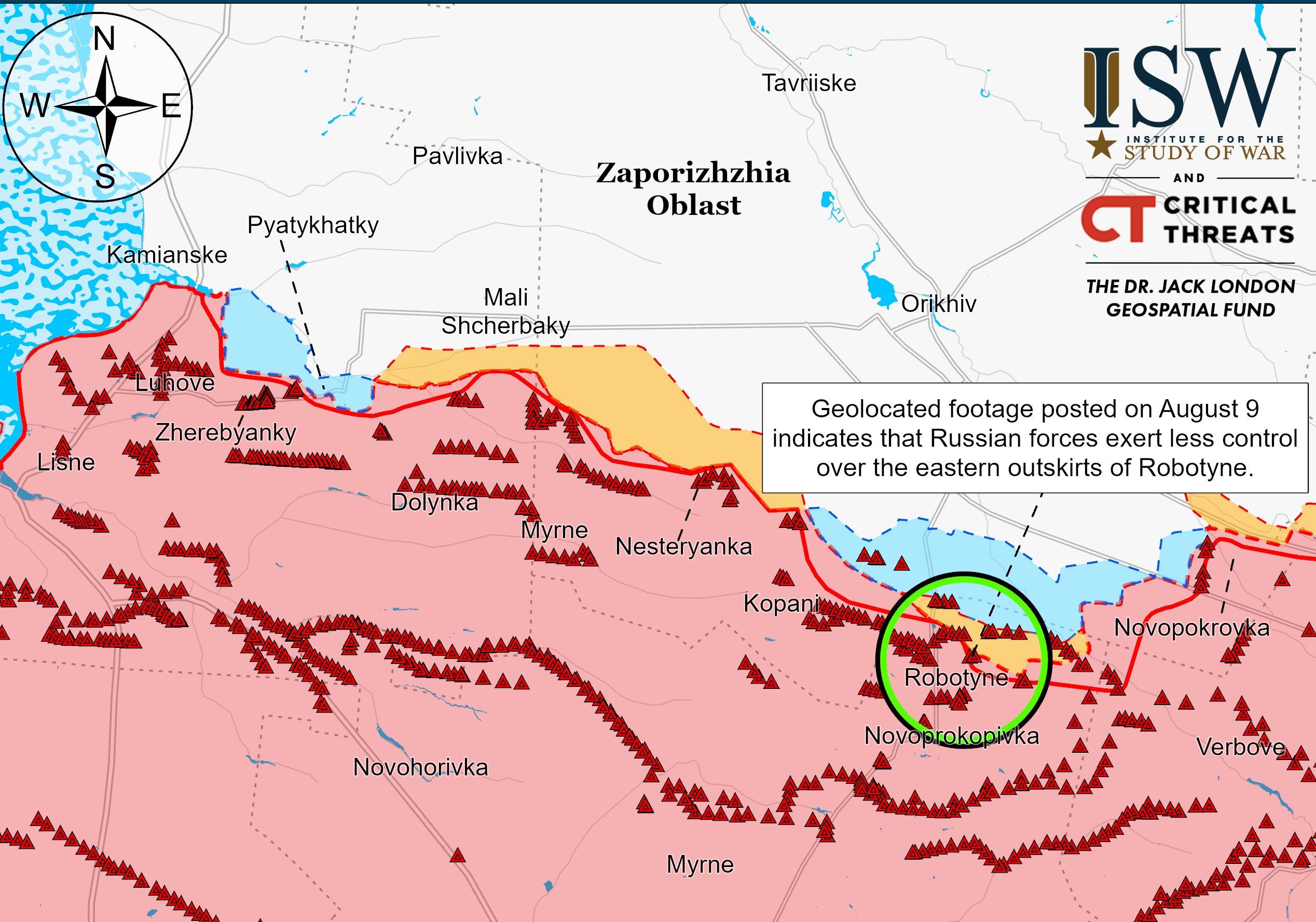 Работино на карте ISW 9 августа 2023