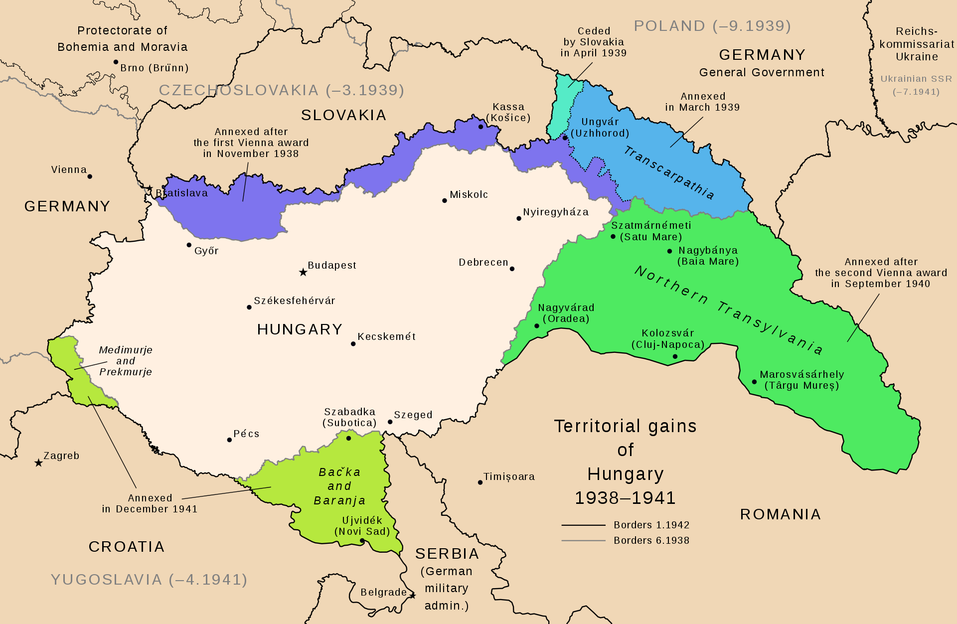 Карта Северной Трансильвании в 1939 - 1940 годах