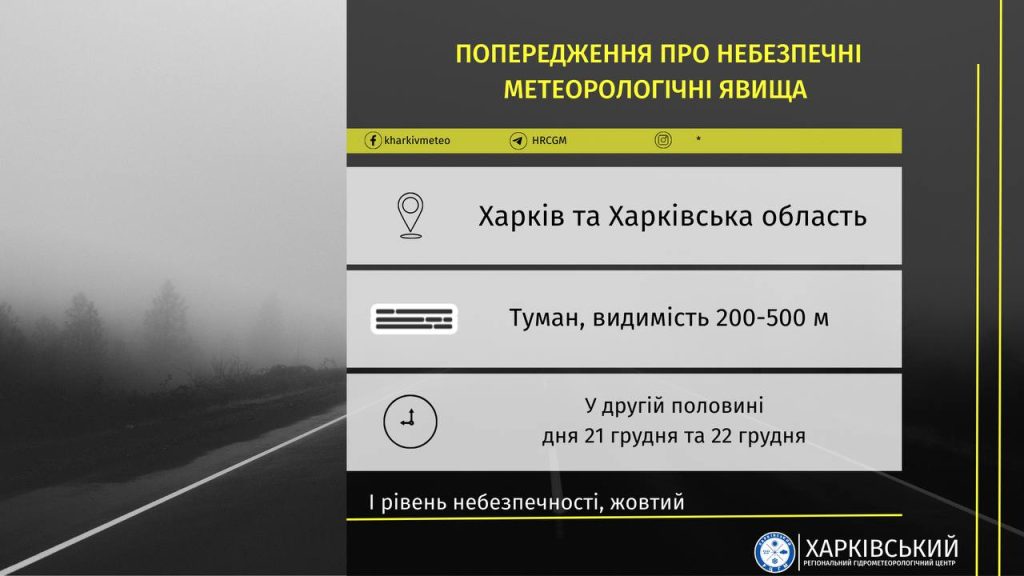 I рівень небезпечності оголосили на Харківщині: синоптики очікують туман