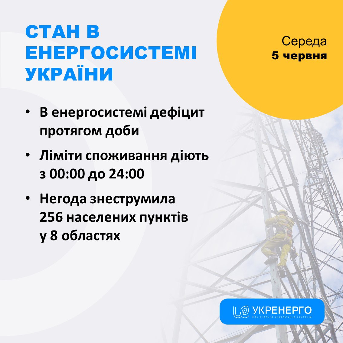 Укренерго: аварійні відключення світла у вівторок були на Харківщині й ввечері