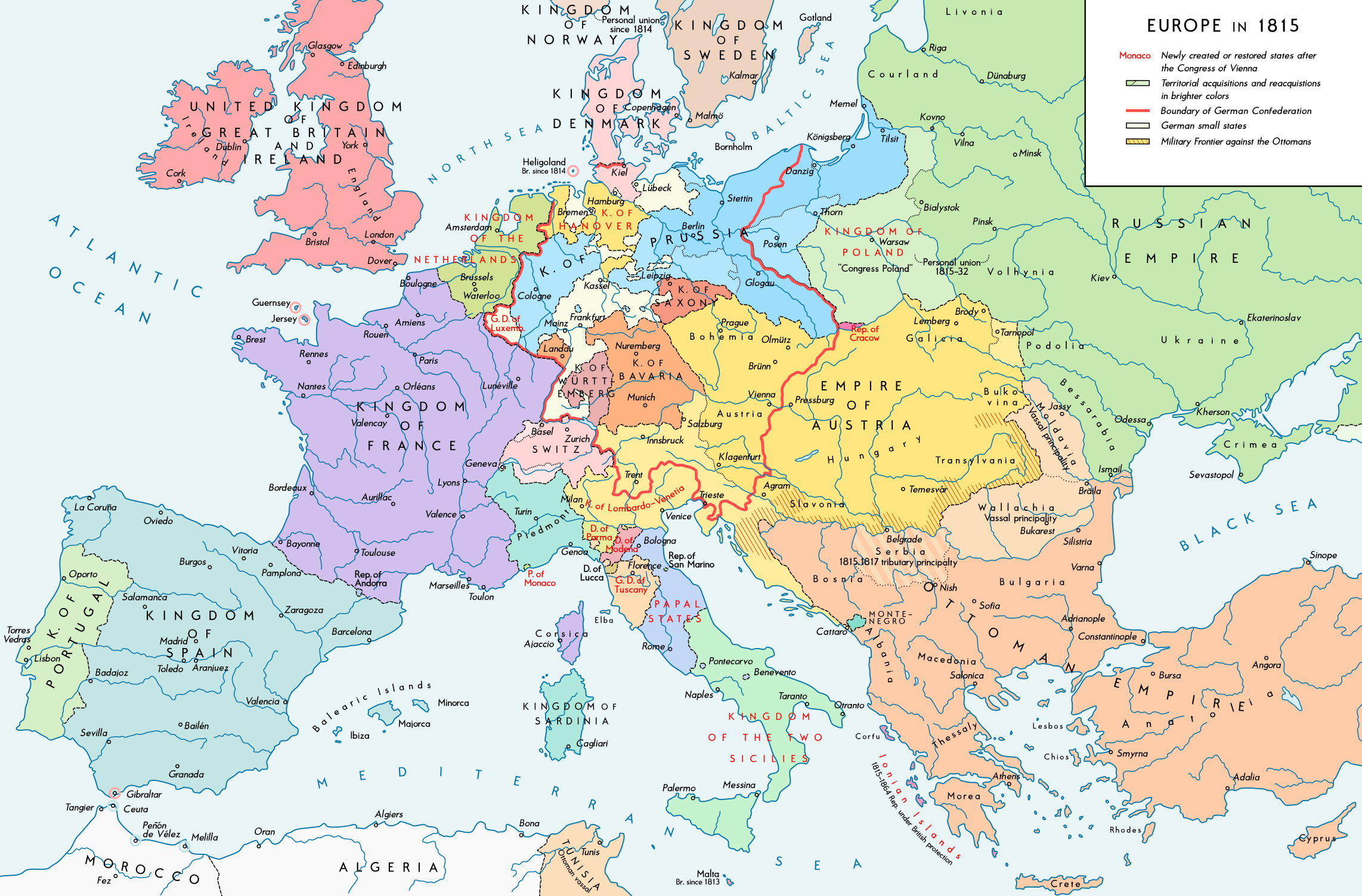 Европа 1815 года - карта