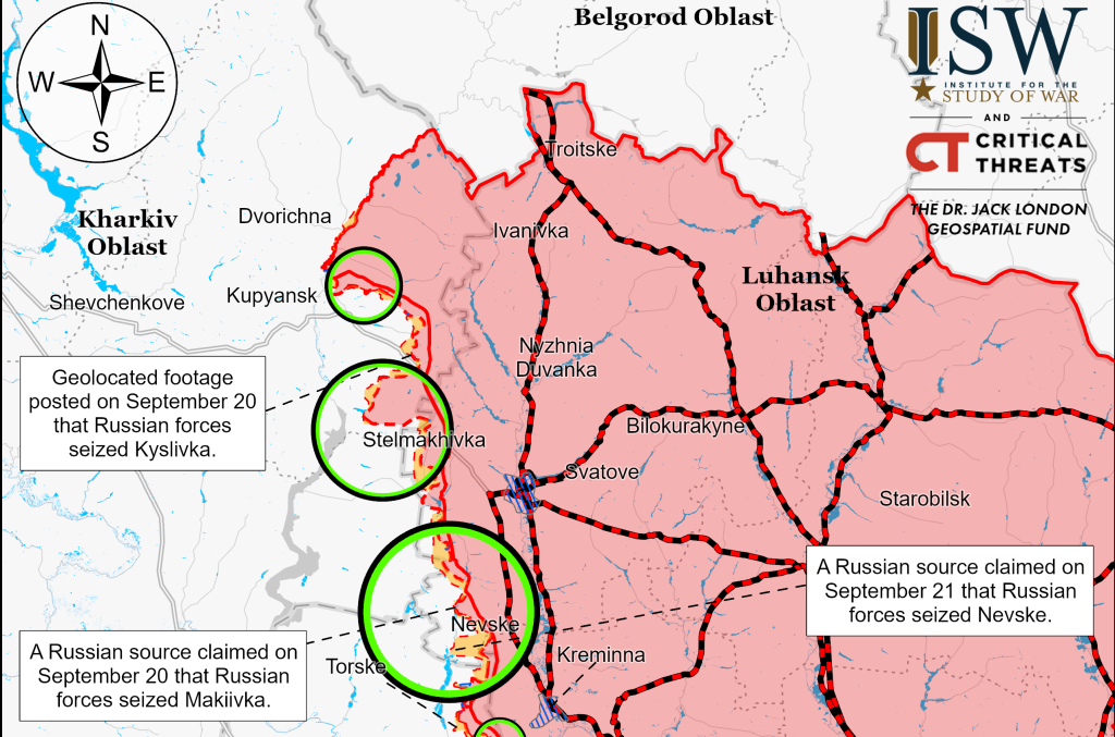 ISW: РФ просунулась біля Куп’янська і обороняється на півночі від Харкова