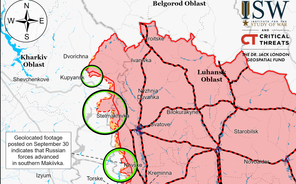 ISW: РФ просунулася на півночі від Харкова, штурми біля Куп’янська безуспішні